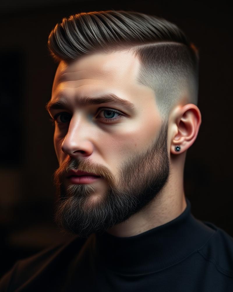 Crisp taper fade and beard line-up by our barber