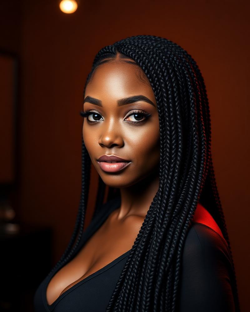 Long knotless box braids installed with low tension